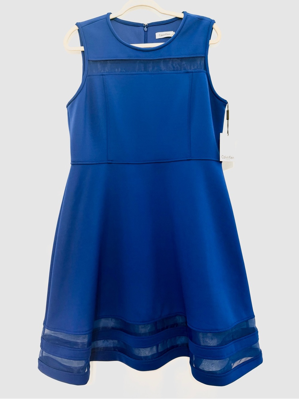 Calvin Klein Women’s Blue Mesh Fit & Flare Sleeveless Knee Dress Size 14 NEW